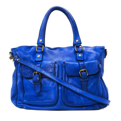 sac cabas en cuir vintage souple de haute qualité bleu roi fabriqué en Italie
