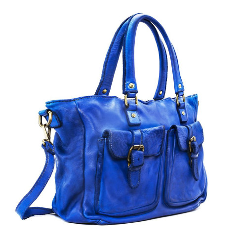 sac a main tendance femme en cuir souple délavé italien bleu roi