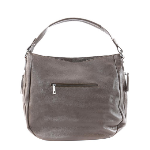Sac à main très tendance femme en cuir grainé porté bandoulière et de travers taupe foncé