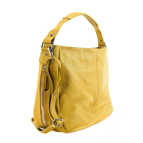 Sac à main tendance femme en cuir italien grainé porté bandoulière jaune moutarde