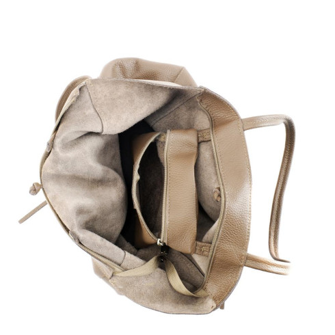 Sac mode femme en cuir italien porté main et épaule taupe foncé