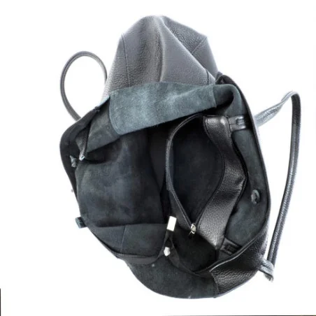 Sac cabas mode femme en cuir italien grainé porté épaule noir