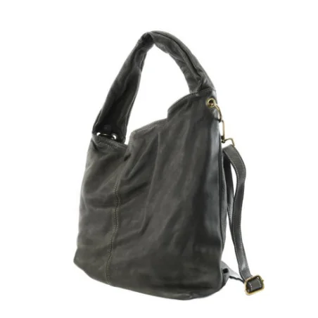 Sac à main cabas hobo porté épaule porté bandoulière en cuir souple vintage délavé intérieur doublure tissu kaki foncé