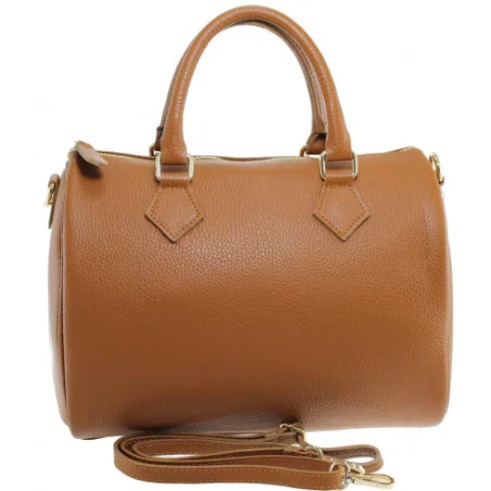 Sac à main mode femme en cuir grainé porté main épaule et bandoulière cognac sac tendance