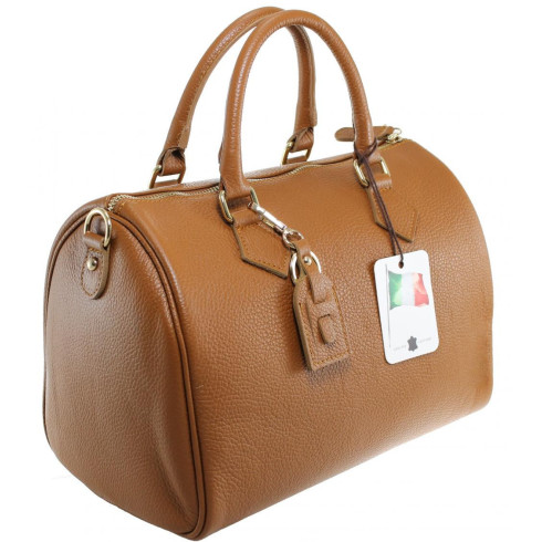 Sac tendance femme en cuir grainé italien porté main avec deux anses cognac sac mode