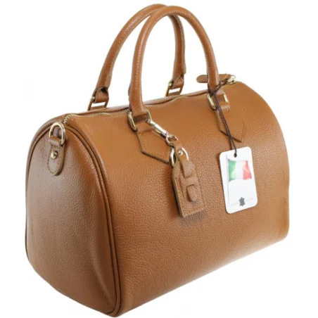Sac tendance femme en cuir grainé italien porté main avec deux anses cognac sac mode