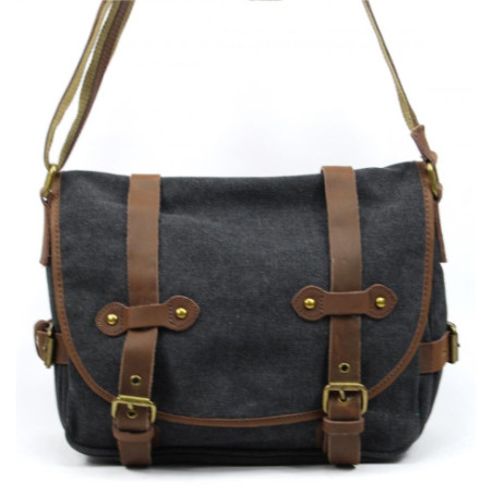Sac mode homme en toile porté bandoulière noir sacoche