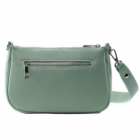 Sac baguette tendance femme en cuir italien grainé porté bandoulière vert d’eau