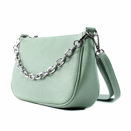 Sac à main baguette mode femme en cuir grainé porté épaule et bandoulière vert d’eau