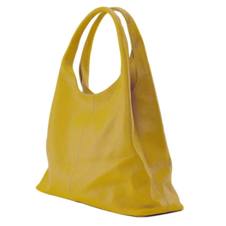 Sac hobo mode femme en cuir grainé italien porté main jaune moutarde