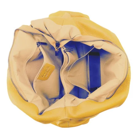 Sac très tendance femme en cuir porté main et épaule jaune moutarde