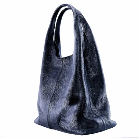 Sac à main femme tendance en cuir italien grainé porté épaule bleu foncé