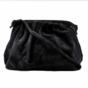 Sac à main pouch tendance femme en cuir nubuck italien porté main ou épaule noir