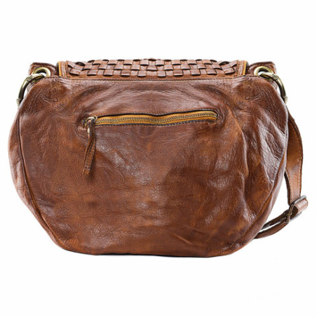 Sac haut de gamme femme en cuir italien porté épaule avec bandoulière cognac sac besace mode