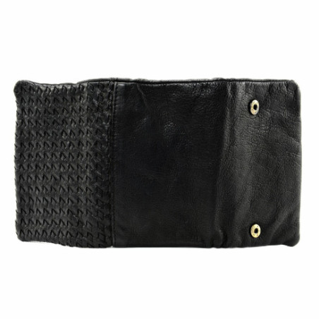 Portefeuille porte-monnaie femme tendance en cuir tressé porté main noir