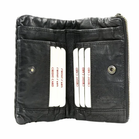 Portefeuille femme tendance en cuir italien pur cuir de vachette porté main noir