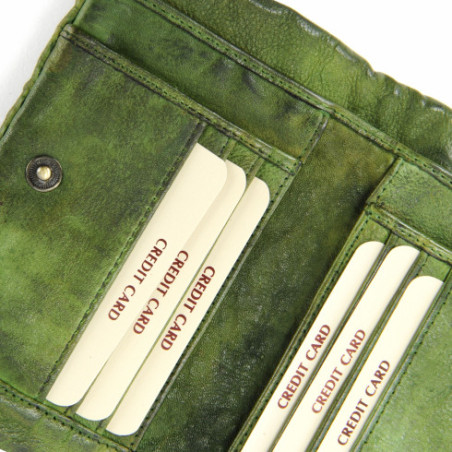Portefeuille tendance femme en cuir italien tressé porté main vert porte-monnaie