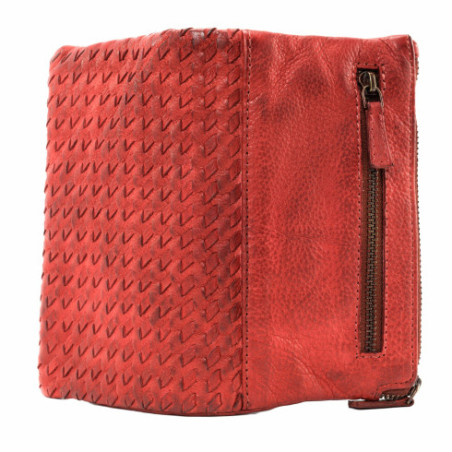 Porte-monnaie femme tendance en cuir italien pur cuir de vachette porté main rouge