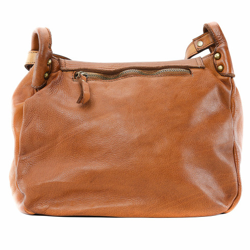Sac besace femme en cuir vintage pur vachette avec bandoulière fabriqué en Italie marron cognac