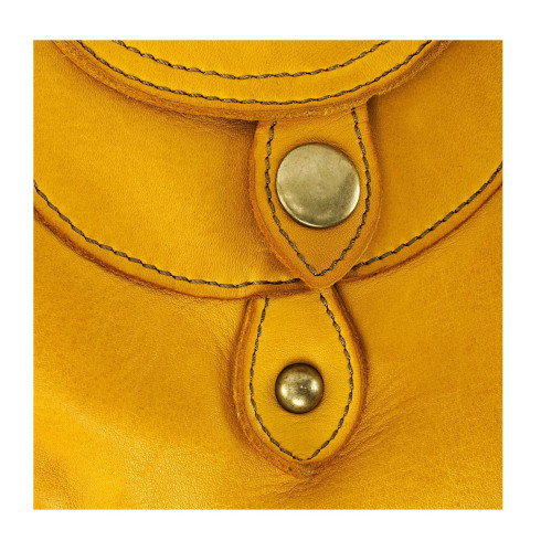Sac à main besace jaune en cuir pleine fleur souple délavé pour femme pur vachette avec bandoulière