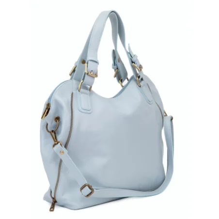Sac très tendance femme en cuir italien lisse porté épaule bleu ciel
