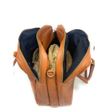 Sac mode femme en cuir italien pur cuir de vachette porté épaule avec deux anses camel