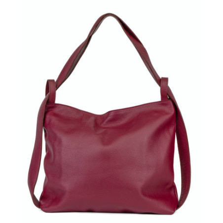 Sac à dos sac à main tendance femme en cuir grainé italien porté dos rouge bordeaux