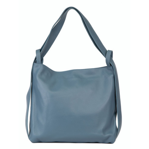 Sac à main sac à dos femme tendance en cuir grainé porté dos et épaule bleu glacier