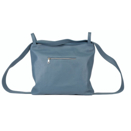 Sac à main convertible sac à dos tendance femme en cuir italien grainé porté dos bleu glacier