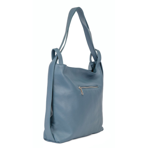 Sac à dos sac à main tendance femme en cuir grainé italien porté épaule bleu glacier