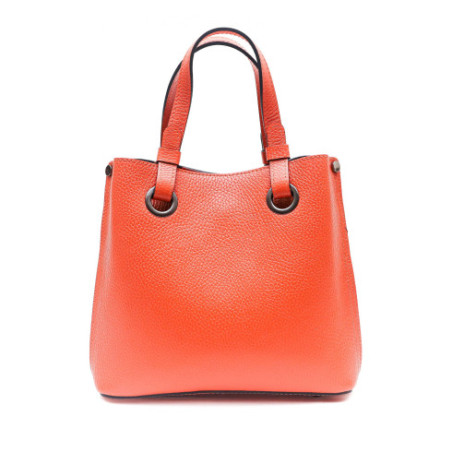 Sac à main femme tendance en cuir grainé porté main épaule de travers et bandoulière orange
