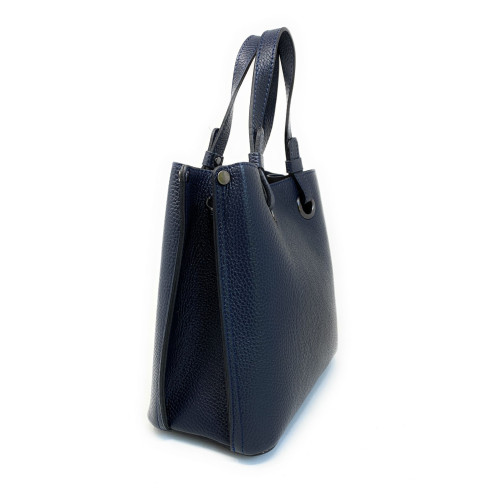 Sac à main femme tendance en cuir grainé porté main épaule de travers et bandoulière bleu marine