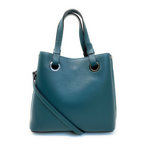 Sac à main tendance femme en cuir italien grainé porté main bleu canard