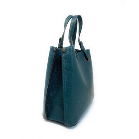 Sac tendance femme en cuir italien pur cuir de vachette porté épaule et bandoulière bleu canard