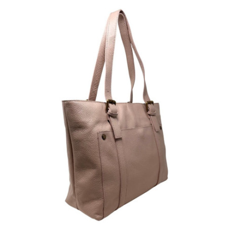 Sac cabas femme tendance en cuir italien porté épaule avec deux anses rose nude