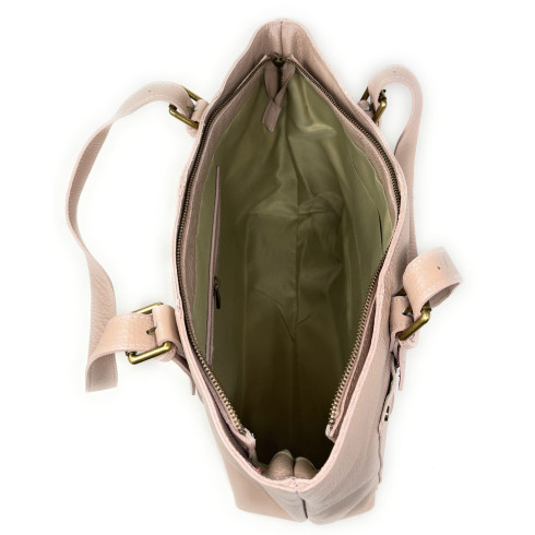 Sac mode femme en cuir grainé italien porté épaule rose nude sac cabas tendance