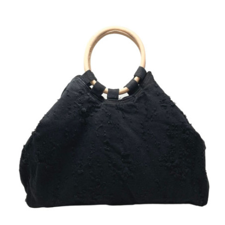 sac à main cabas noir en toile de coton pour femme mode