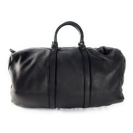 Sac de voyage tendance mixte en cuir souple délavé porté main avec deux anses noir