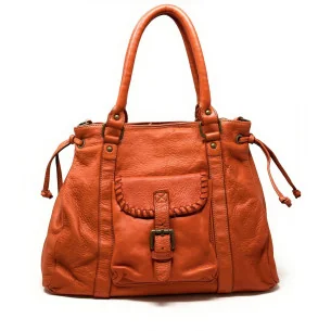 Sac à main femme en cuir souple vintage pur de vachette forme trapèze couleur mandarine
