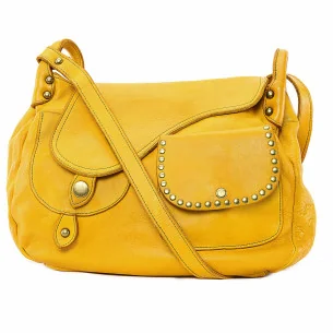 Sac besace pour femme avec bandoulière en cuir souple vintage fabriqué en Italie jaune safran
