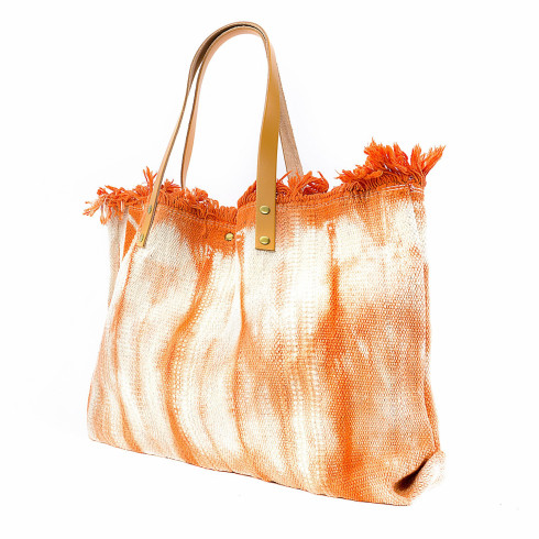 Sac Tissu Fleuri Orange - Pièce Unique - Cabas En Toile Fait Main