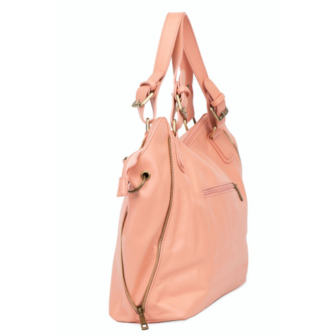 Grand sac hobo très tendance femme en cuir italien lisse porté épaule rose
