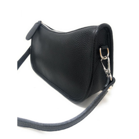 Sac à main baguette femme en cuir italien grainé porté épaule et de travers noir
