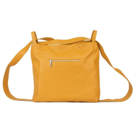 Sac femme très tendance en cuir italien véritable porté dos jaune moutarde sac à main sac à dos