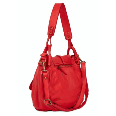 Besace bandoulière porté épaule en cuir vintage pour femme fabriqué en Italie rouge