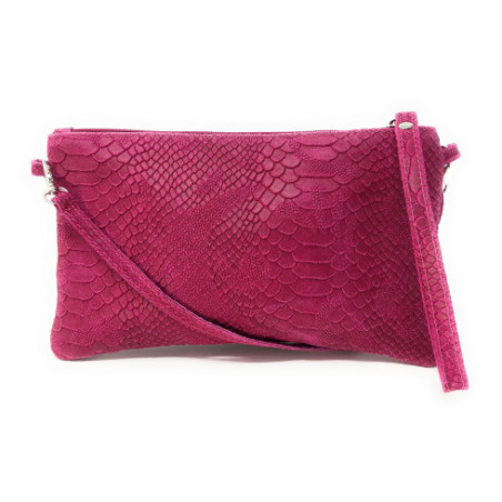 Sac à main pochette tendance femme en cuir à motif porté épaule et bandoulière rose fuchsia