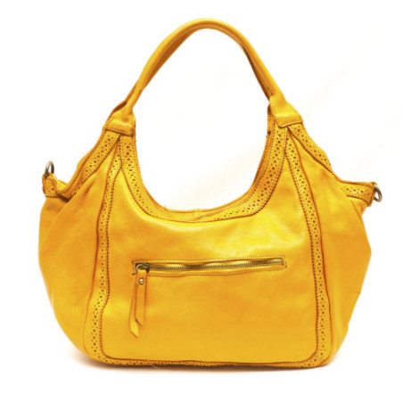 Sac à main hobo femme tendance en cuir porté épaule avec bandoulière amovible jaune moutarde