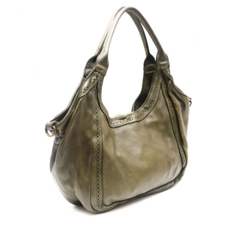 Sac à main hobo tendance femme en cuir porté épaule avec bandoulière amovible vert kaki