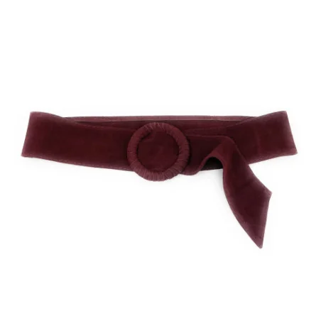 Ceinture mode femme en cuir nubuck italien porté taille rouge bordeaux