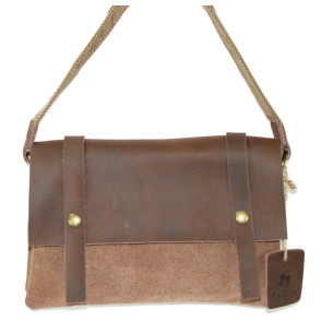 Sac à main femme en toile et cuir porté main et épaule camel sac pochette très tendance